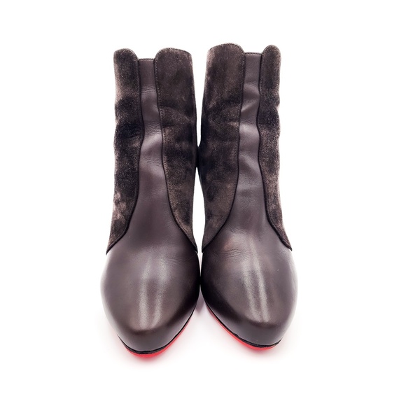 Christian Louboutin Gaetanina 85 Dark Brown Leather Suede Heeled Zip Boots EU 37 - Picture 4 of 11